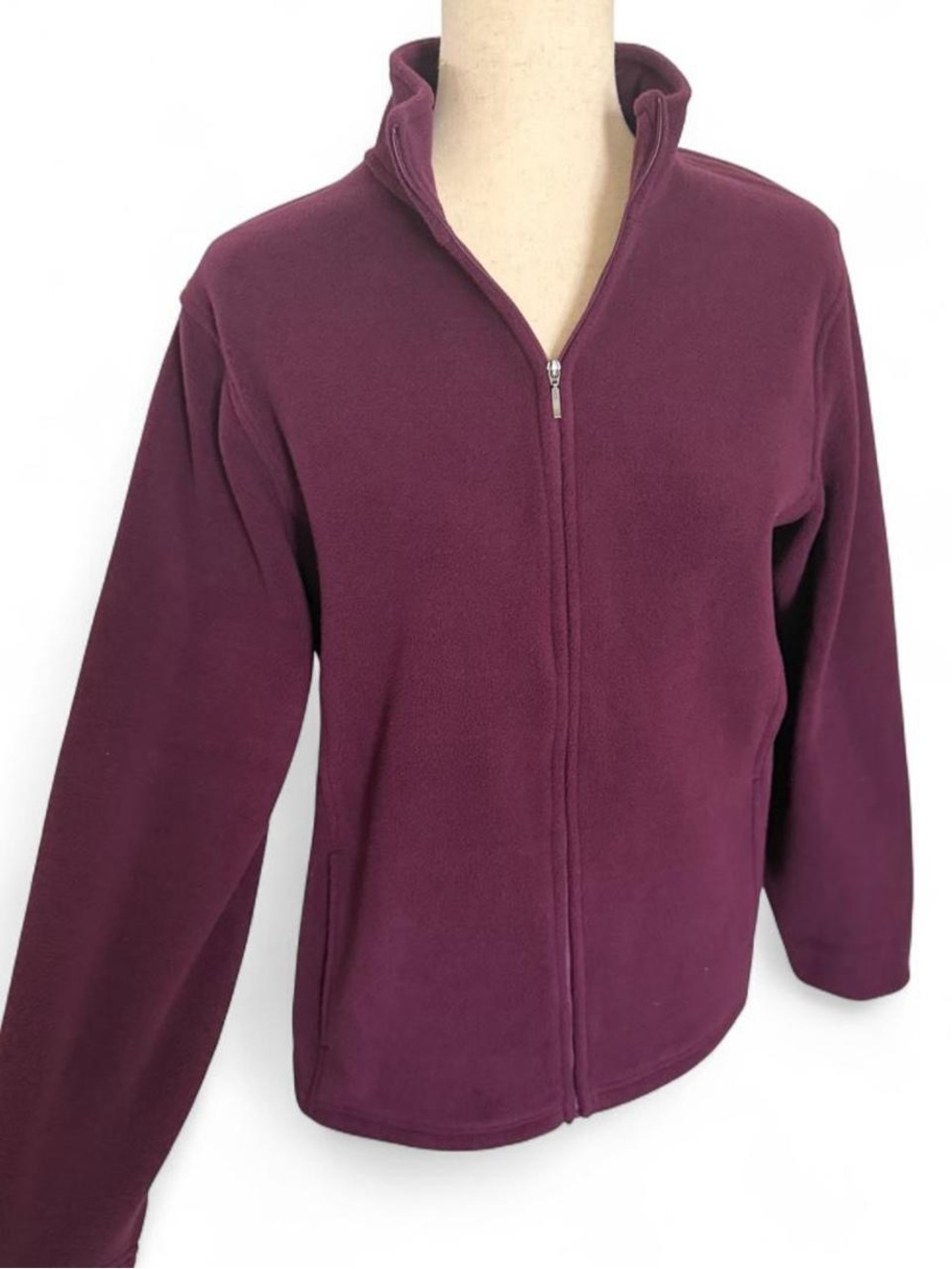 LL Bean Plum Purple Full Zip Fleece Jacket Women’s XL Mock Neck Cozy Gorpcore
